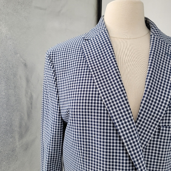 Tommy Hilfiger Navy Blue Gingham Checkered Sports Coat 44R Blazer Preppy Jacket - Picture 3 of 16